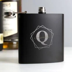 Personalised Geometric Initial Black Hip Flask -PERSONALISE STORE p0104k49 2