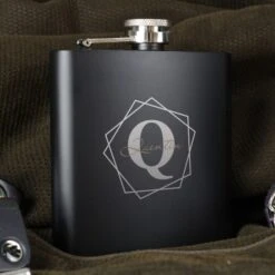 Personalised Geometric Initial Black Hip Flask -PERSONALISE STORE p0104k49 4