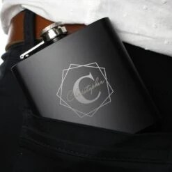 Personalised Geometric Initial Black Hip Flask -PERSONALISE STORE p0104k49 5