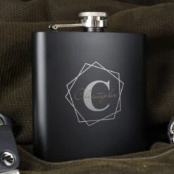 Personalised Geometric Initial Black Hip Flask -PERSONALISE STORE p0104k49 6