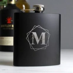 Personalised Geometric Initial Black Hip Flask -PERSONALISE STORE p0104k49 8