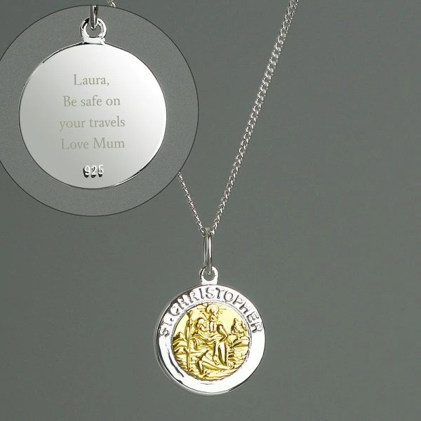 Personalised Sterling Silver & 9ct Gold St. Christopher Necklace 1 Personalised Sterling Silver & 9ct Gold St. Christopher Necklace