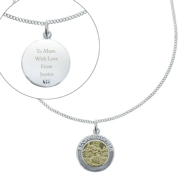 Personalised Sterling Silver & 9ct Gold St. Christopher Necklace 3 Personalised Sterling Silver & 9ct Gold St. Christopher Necklace - Image 3