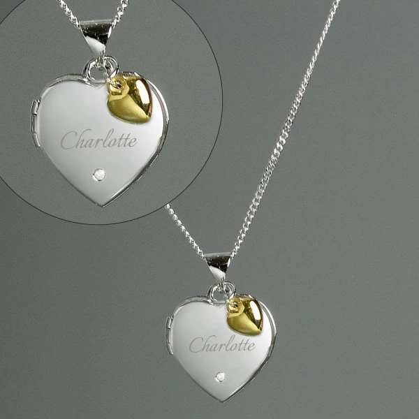 Personalised Sterling Silver Heart Locket Necklace With Diamond And 9ct Gold Charm 3 Personalised Sterling Silver Heart Locket Necklace With Diamond And 9ct Gold Charm - Image 3