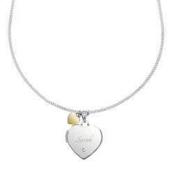 Personalised Sterling Silver Heart Locket Necklace With Diamond And 9ct Gold Charm 9 Personalised Sterling Silver Heart Locket Necklace With Diamond And 9ct Gold Charm -PERSONALISE STORE p0104k66 3