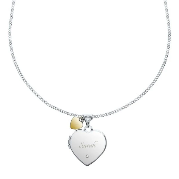 Personalised Sterling Silver Heart Locket Necklace With Diamond And 9ct Gold Charm 4 Personalised Sterling Silver Heart Locket Necklace With Diamond And 9ct Gold Charm - Image 4