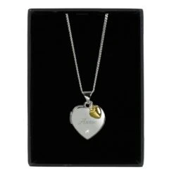 Personalised Sterling Silver Heart Locket Necklace With Diamond And 9ct Gold Charm 10 Personalised Sterling Silver Heart Locket Necklace With Diamond And 9ct Gold Charm -PERSONALISE STORE p0104k66 4