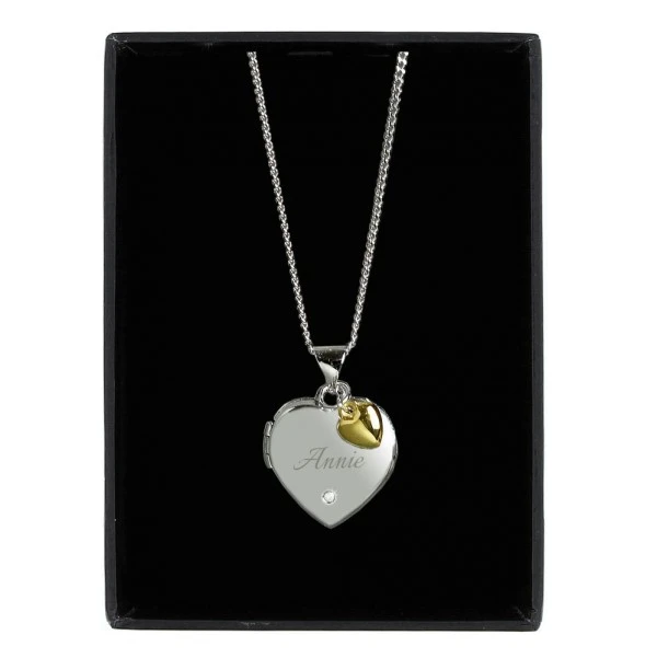 Personalised Sterling Silver Heart Locket Necklace With Diamond And 9ct Gold Charm 5 Personalised Sterling Silver Heart Locket Necklace With Diamond And 9ct Gold Charm - Image 5