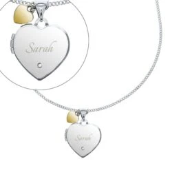Personalised Sterling Silver Heart Locket Necklace With Diamond And 9ct Gold Charm 11 Personalised Sterling Silver Heart Locket Necklace With Diamond And 9ct Gold Charm -PERSONALISE STORE p0104k66 5