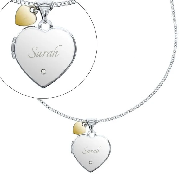 Personalised Sterling Silver Heart Locket Necklace With Diamond And 9ct Gold Charm 6 Personalised Sterling Silver Heart Locket Necklace With Diamond And 9ct Gold Charm - Image 6