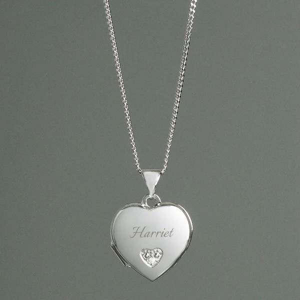 Personalised Children's Sterling Silver & Cubic Zirconia Heart Locket Necklace 1 Personalised Children's Sterling Silver & Cubic Zirconia Heart Locket Necklace
