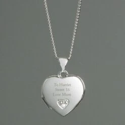 Personalised Children's Sterling Silver And Cubic Zirconia Heart Locket Necklace