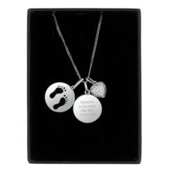 Personalised Sterling Silver Footprints And Cubic Zirconia Heart Necklace -PERSONALISE STORE p0104k78 2