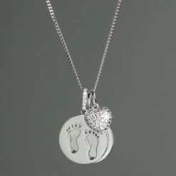 Personalised Sterling Silver Footprints And Cubic Zirconia Heart Necklace -PERSONALISE STORE p0104k78 4