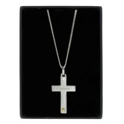 Personalised Sterling Silver Cross With 9ct Gold Heart & CZ Necklace -PERSONALISE STORE p0104k79 2