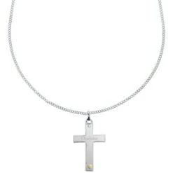 Personalised Sterling Silver Cross With 9ct Gold Heart & CZ Necklace -PERSONALISE STORE p0104k79 3
