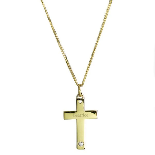 Personalised 9ct Gold Cross With Sterling Silver Heart & CZ Necklace 2 Personalised 9ct Gold Cross With Sterling Silver Heart & CZ Necklace - Image 2