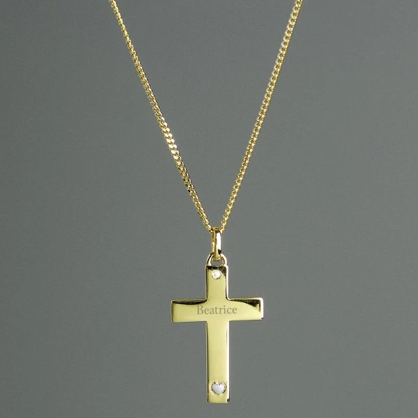 Personalised 9ct Gold Cross With Sterling Silver Heart & CZ Necklace 3 Personalised 9ct Gold Cross With Sterling Silver Heart & CZ Necklace - Image 3
