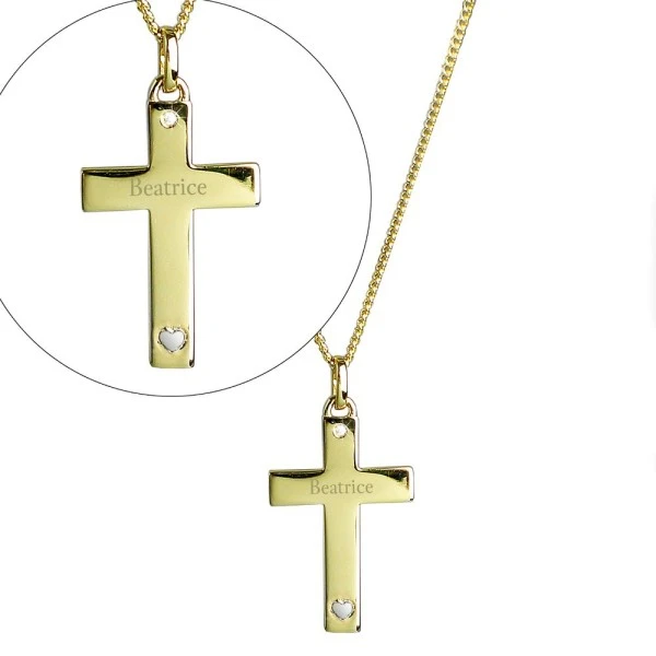 Personalised 9ct Gold Cross With Sterling Silver Heart & CZ Necklace 5 Personalised 9ct Gold Cross With Sterling Silver Heart & CZ Necklace - Image 5