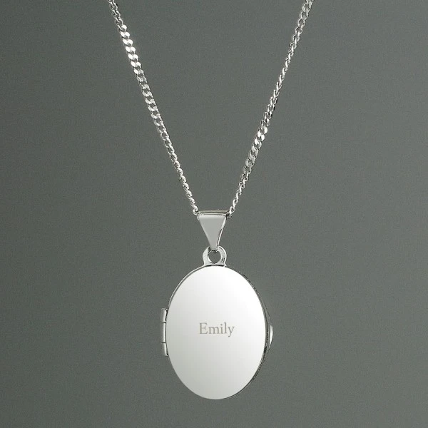 Personalised Sterling Silver Oval Locket Necklace 1 Personalised Sterling Silver Oval Locket Necklace