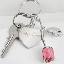 Personalised Silver Plated Name Pink Rose Keyring 7 Personalised Silver Plated Name Pink Rose Keyring -PERSONALISE STORE p0104k95 2