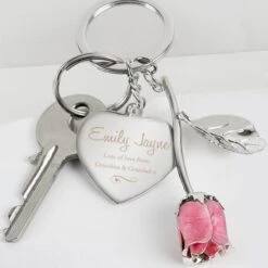 Personalised Silver Plated Swirls & Hearts Pink Rose Keyring 8 Personalised Silver Plated Swirls & Hearts Pink Rose Keyring -PERSONALISE STORE p0104k96 2