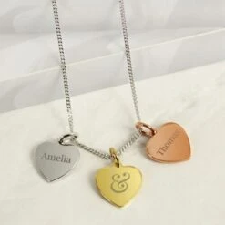 Personalised Couples Gold Rose Gold And Silver 3 Hearts Necklace