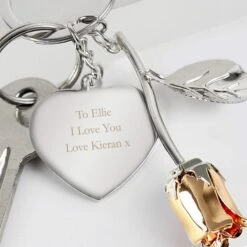 Personalised Silver Plated Rose Gold Rose Keyring -PERSONALISE STORE p0104l09 4