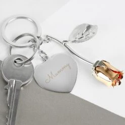 Personalised Silver Plated Name Rose Gold Rose Keyring -PERSONALISE STORE p0104l10 2