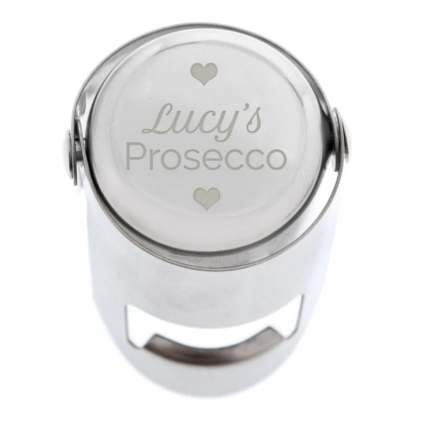 Personalised Heart Motif Prosecco Bottle Stopper 2 Personalised Heart Motif Prosecco Bottle Stopper - Image 2