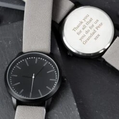Personalised Mens Matte Black Watch With Grey Strap And Presentation Box -PERSONALISE STORE p0104l48 7
