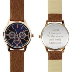 Personalised Mens Rose Gold Tone Watch With Brown Strap And Presentation Box -PERSONALISE STORE p0104l49 4