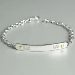 Personalised Two Names Sterling Silver And 9ct Gold Bar Bracelet