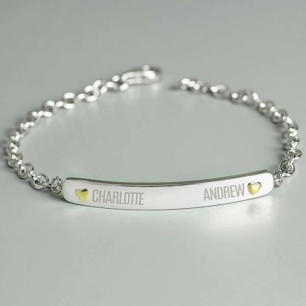 Personalised Two Names Sterling Silver And 9ct Gold Bar Bracelet 3 Personalised Two Names Sterling Silver And 9ct Gold Bar Bracelet - Image 3