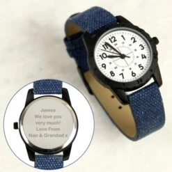 Personalised Black With Blue Canvas Strap Boys Watch -PERSONALISE STORE p0104m41 2