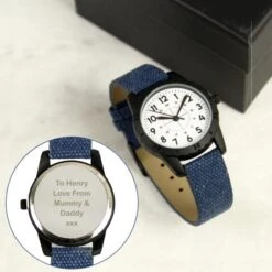 Personalised Black With Blue Canvas Strap Boys Watch -PERSONALISE STORE p0104m41 3