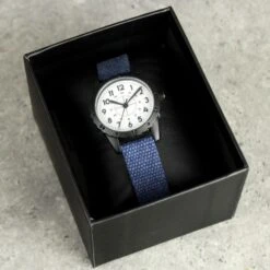 Personalised Black With Blue Canvas Strap Boys Watch -PERSONALISE STORE p0104m41 6