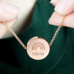 Personalised Rainbow Rose Gold Tone Disc Necklace -PERSONALISE STORE p0104m53 2