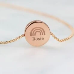 Personalised Rainbow Rose Gold Tone Disc Necklace -PERSONALISE STORE p0104m53 5