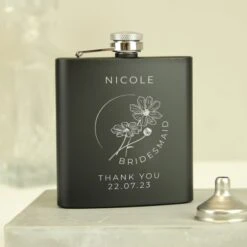 Personalised Monochrome Floral Wedding Party Black Hip Flask 7 Personalised Monochrome Floral Wedding Party Black Hip Flask -PERSONALISE STORE p0104n13 2