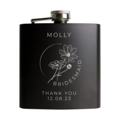 Personalised Monochrome Floral Wedding Party Black Hip Flask 9 Personalised Monochrome Floral Wedding Party Black Hip Flask -PERSONALISE STORE p0104n13 4