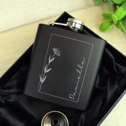 Personalised Monochrome Floral Name Black Hip Flask -PERSONALISE STORE p0104n15 3