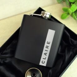 Personalised Name Only Black Hip Flask -PERSONALISE STORE p0104n20 2