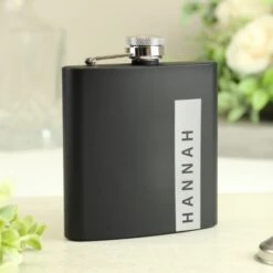 Personalised Name Only Black Hip Flask -PERSONALISE STORE p0104n20 7