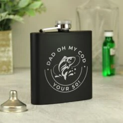 Personalised Fishing Black Hip Flask -PERSONALISE STORE p0104n22 3