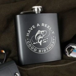 Personalised Fishing Black Hip Flask -PERSONALISE STORE p0104n22 5