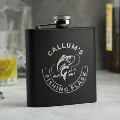 Personalised Fishing Black Hip Flask -PERSONALISE STORE p0104n22 6