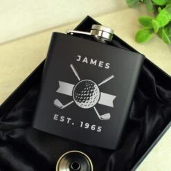 Personalised Golf Black Hip Flask -PERSONALISE STORE p0104n23 3