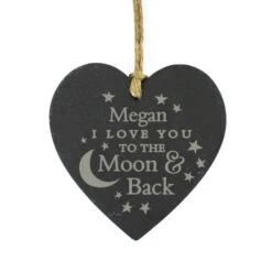 Personalised To The Moon And Back... Slate Heart Decoration