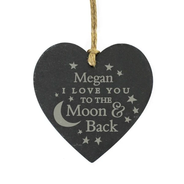 Personalised To The Moon And Back... Slate Heart Decoration 1 Personalised To The Moon And Back... Slate Heart Decoration